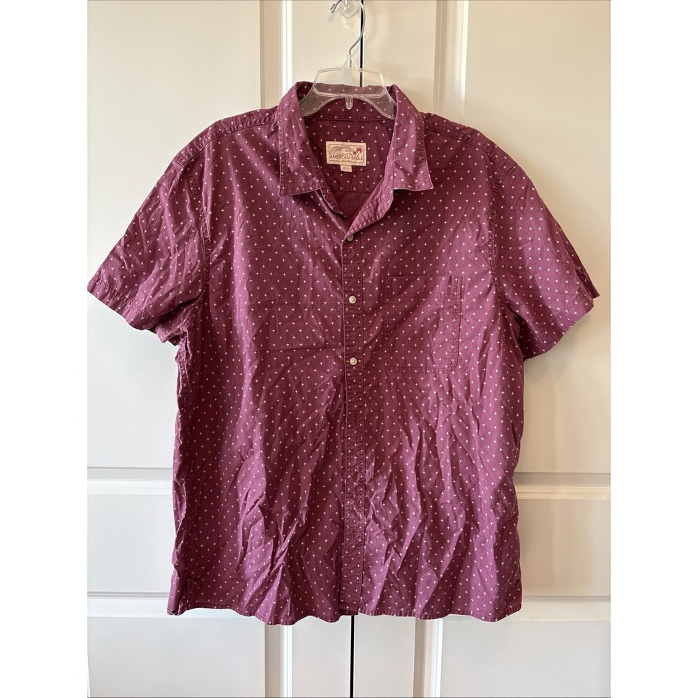 American Eagle Maroon Pattern Short Sleeve Button Up Shirt Mens XXL Standard Fit